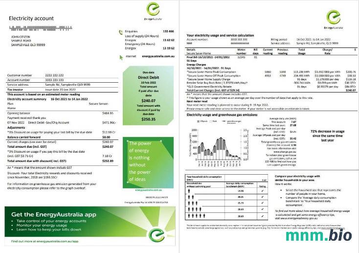 Australia Energy Australia elektryczność rachunek za media szablon w formacie Word i PDF, 3 strony 1 2